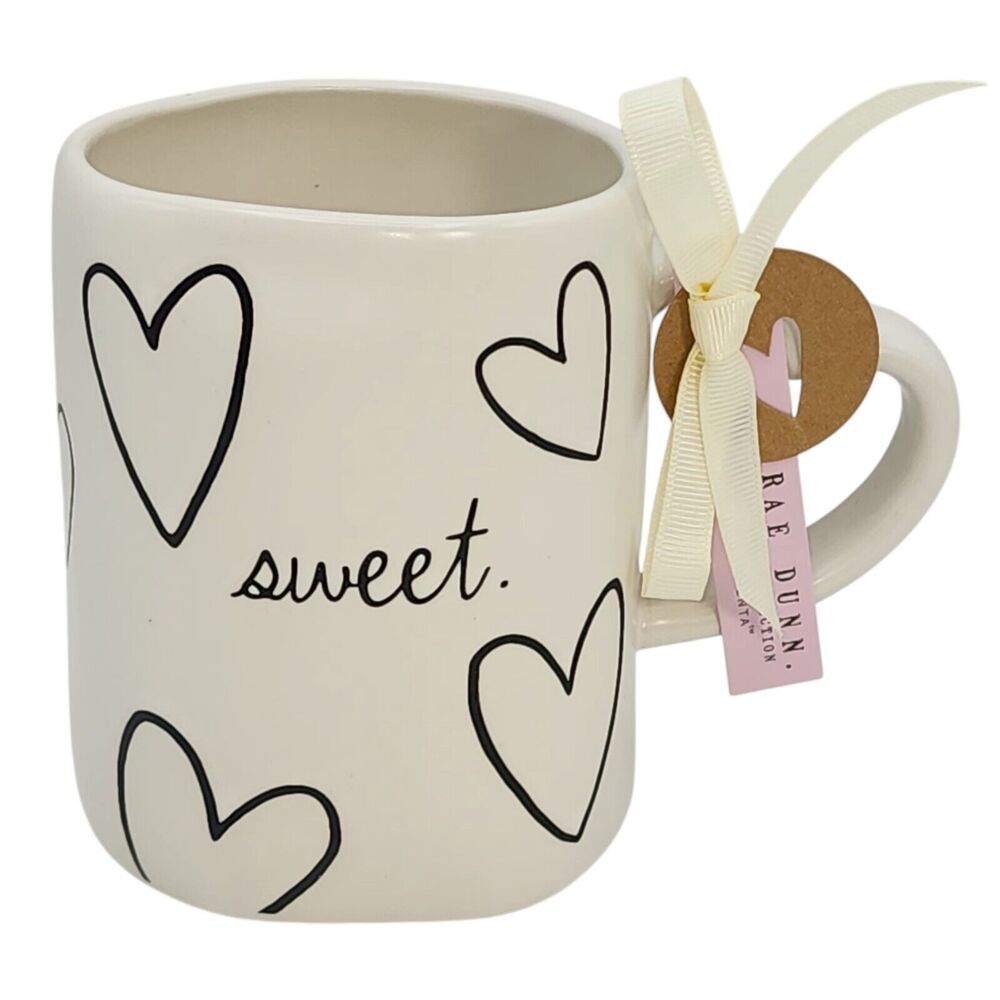 Rae Dunn Sweet Hearts Ivory Ceramic Coffee Mug 16oz Double‎ Sided Design